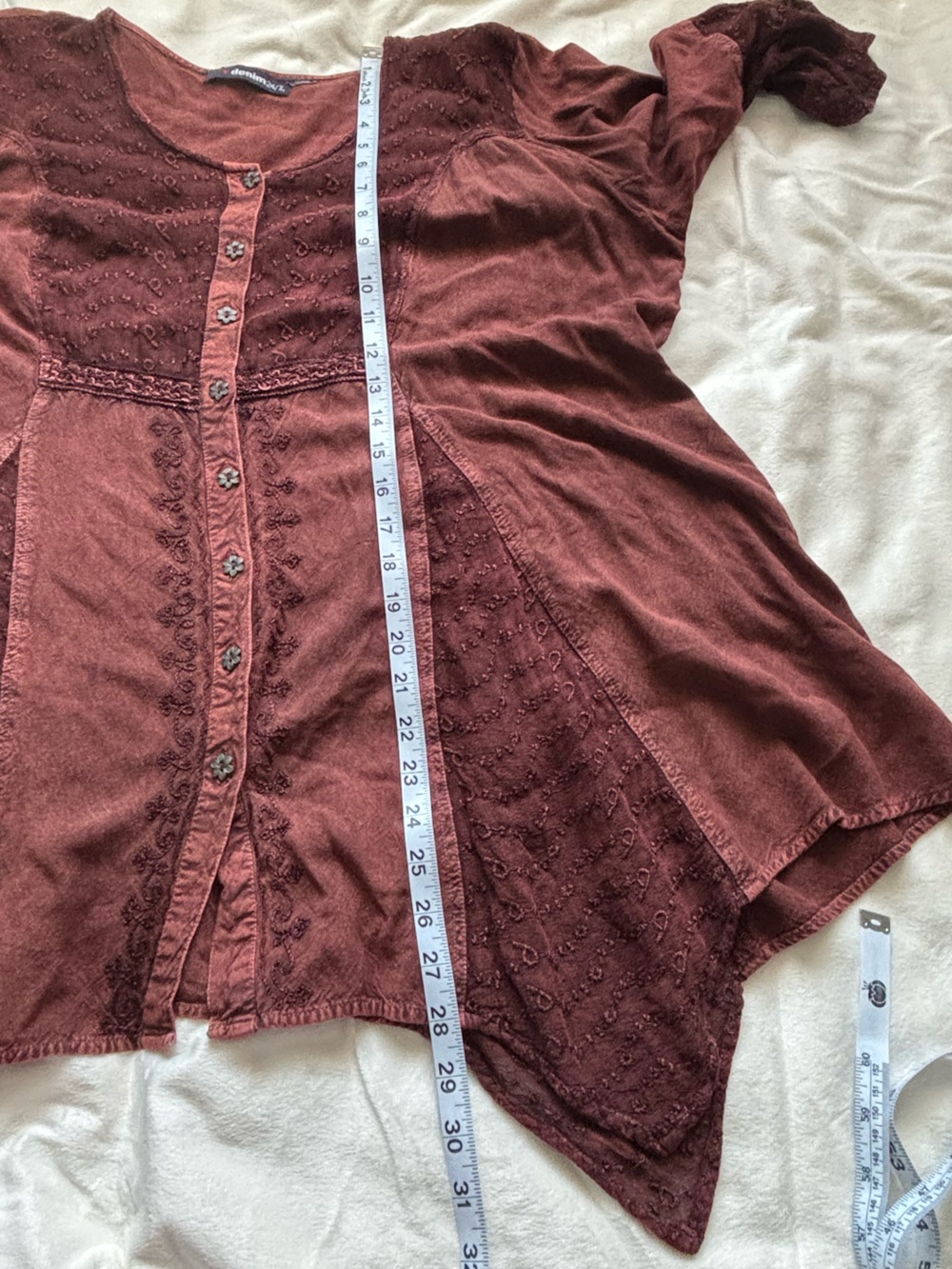 Embroidered Button-Front Rust Brown Tunic - Picture 7 of 8